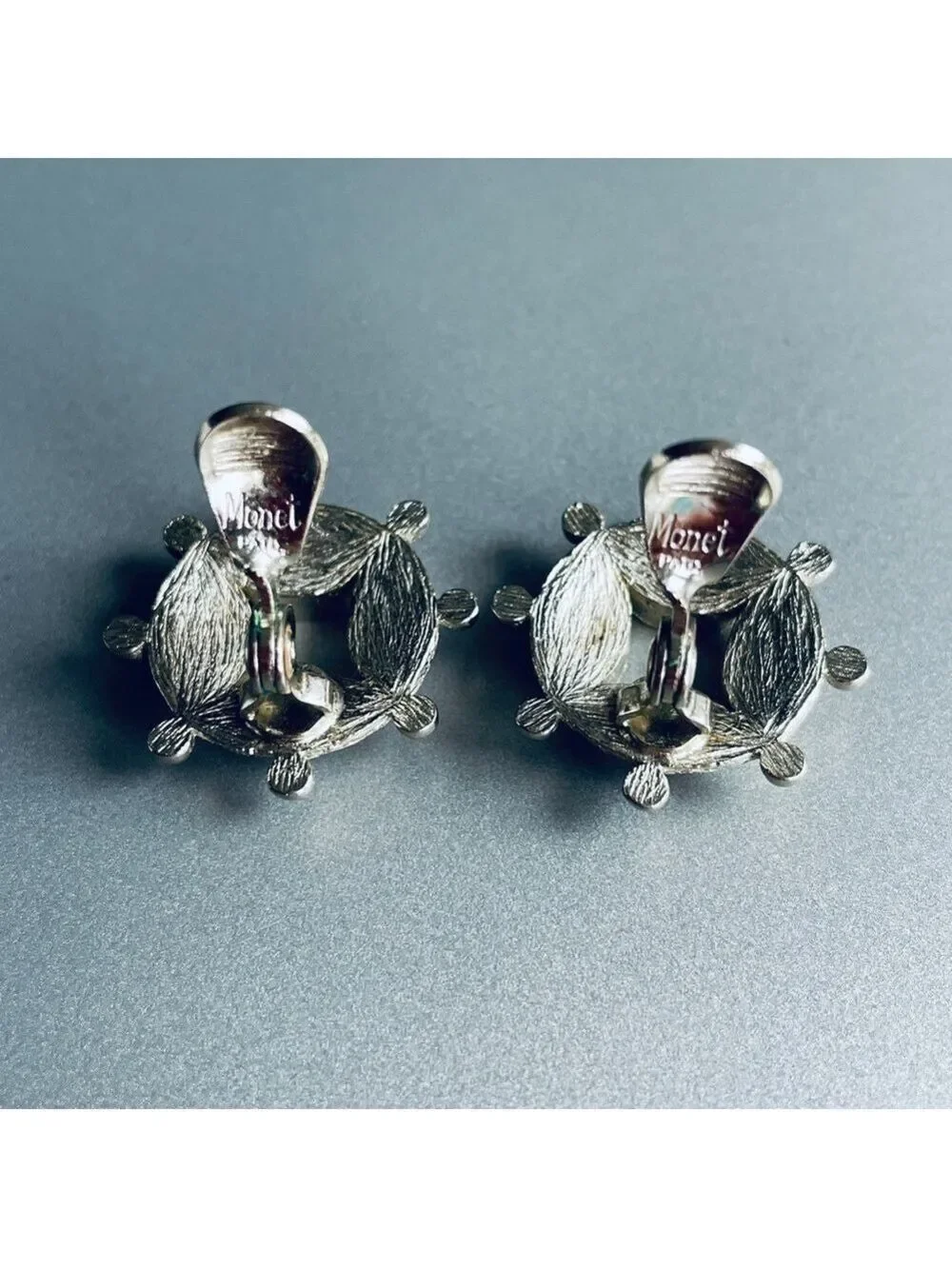 MONET Vintage Modern Round Brushed Silver Tone Clip On Earrings